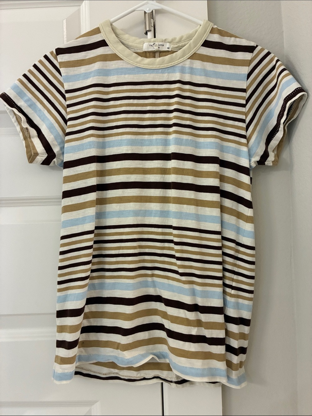 Rag & Bone The Slub Stripe T-Shirt in Ivory Multi